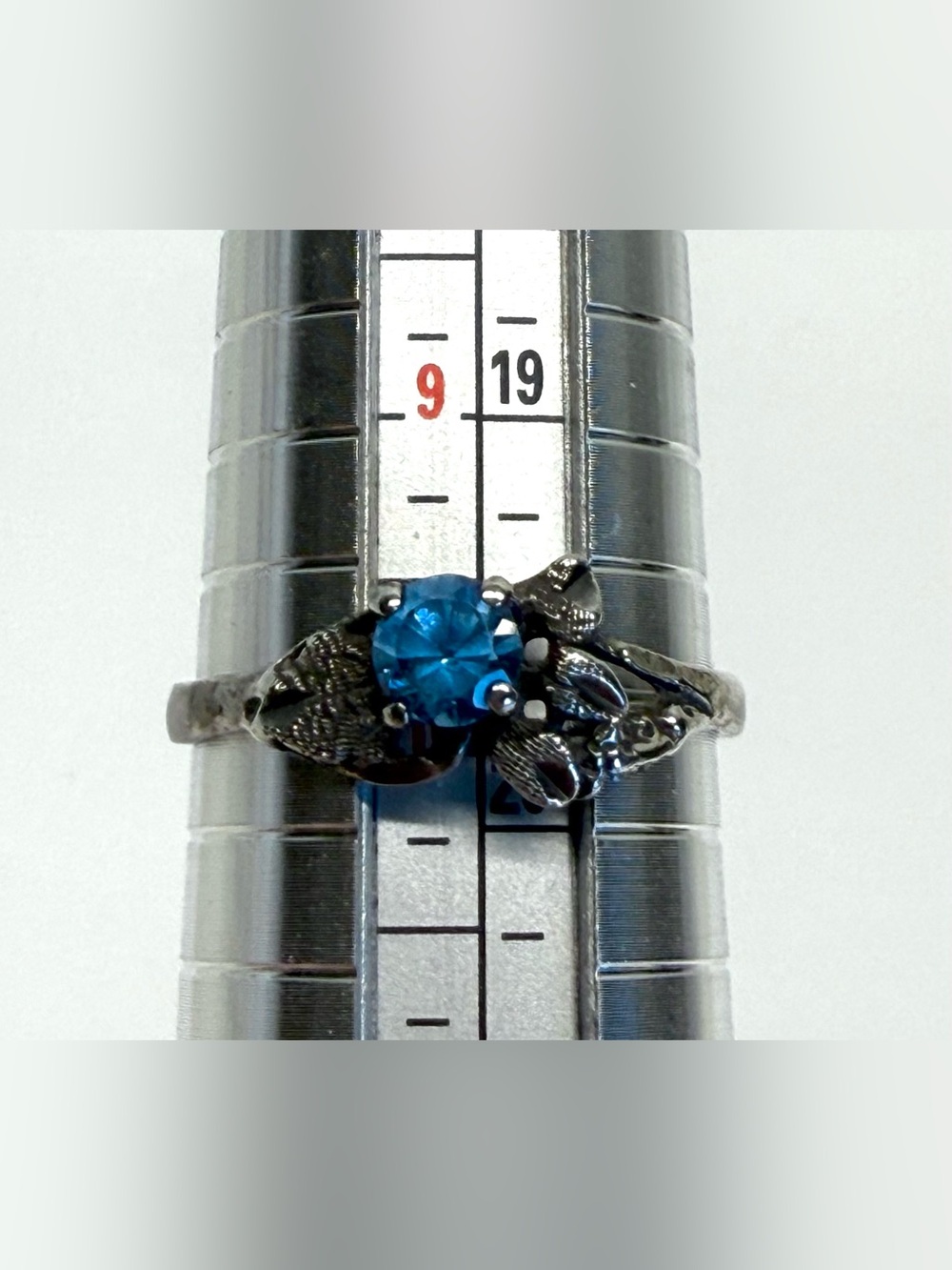 Sterling Silver Blue Stone Leaf Ring Size 10